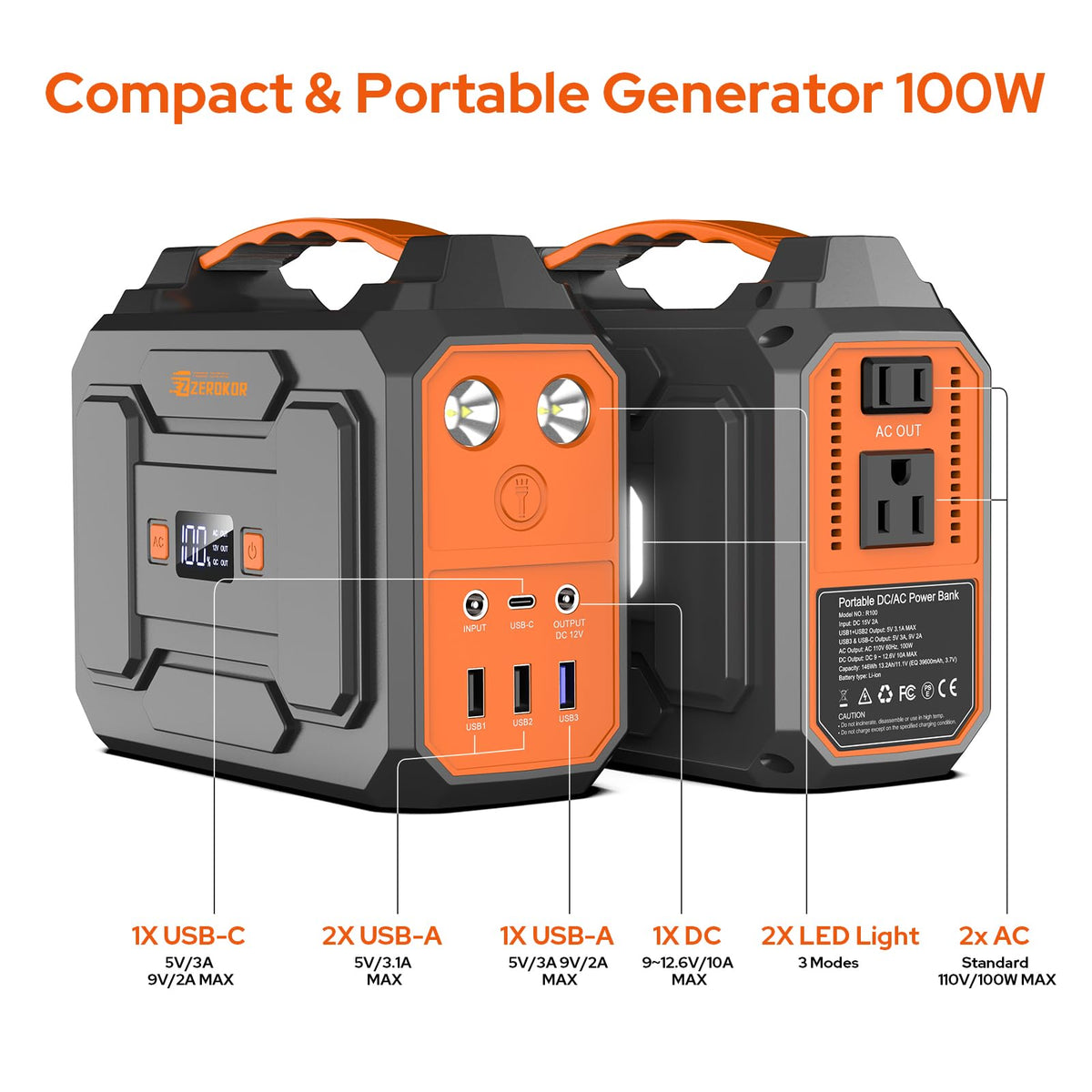 ZeroKor AC outlets and USB ports for versatile device charging