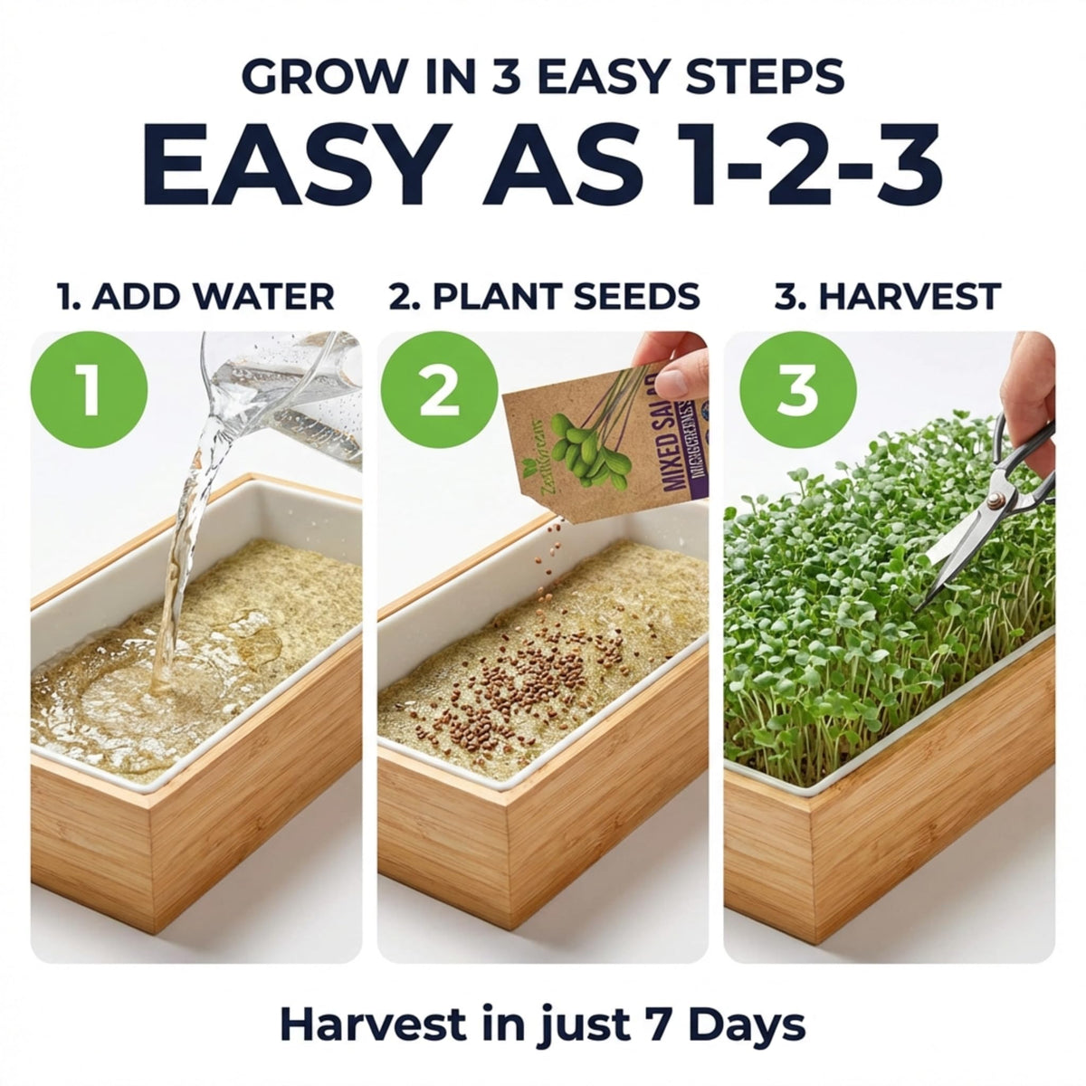 ZESTIGREENS bamboo surround tray showing durable reusable design for harvests