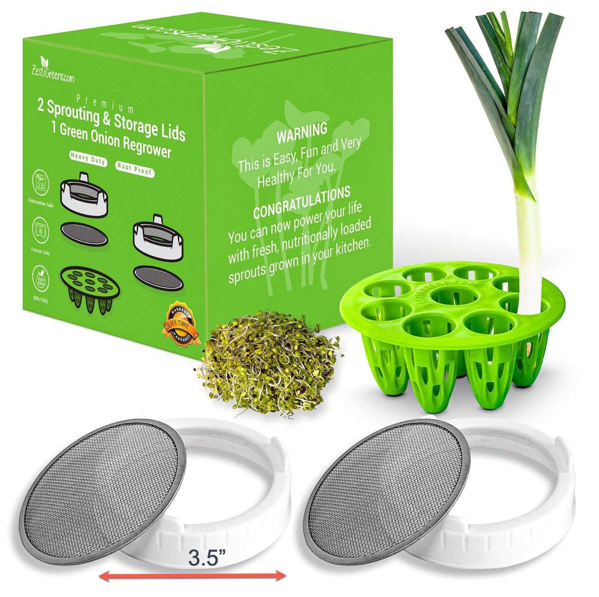ZESTIGREENS broccoli sprouts visible through a sprouting lid