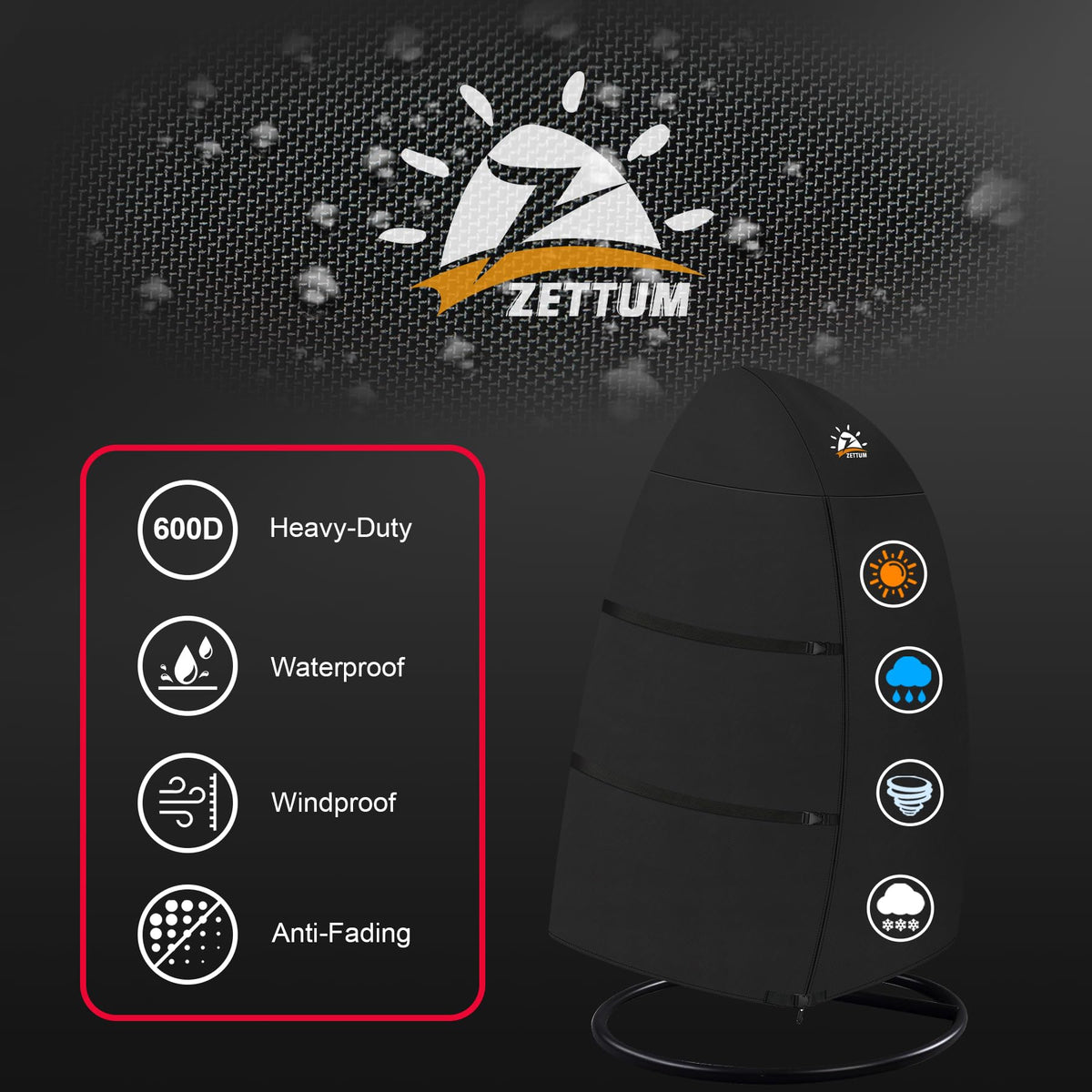 Zettum Egg Chair Cover fits chairs up to 70 inches tall.