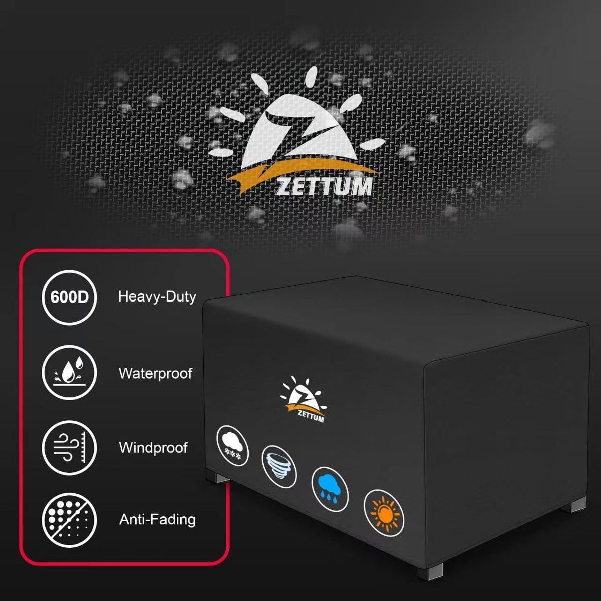 Zettum 600D waterproof material keeps outdoor fire table dry and clean.