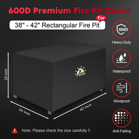 Zettum cover with windproof buckles shielding the fire pit from gusts.