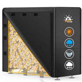 Zettum firewood rack cover on a 4ft rack protects wood from rain and debris