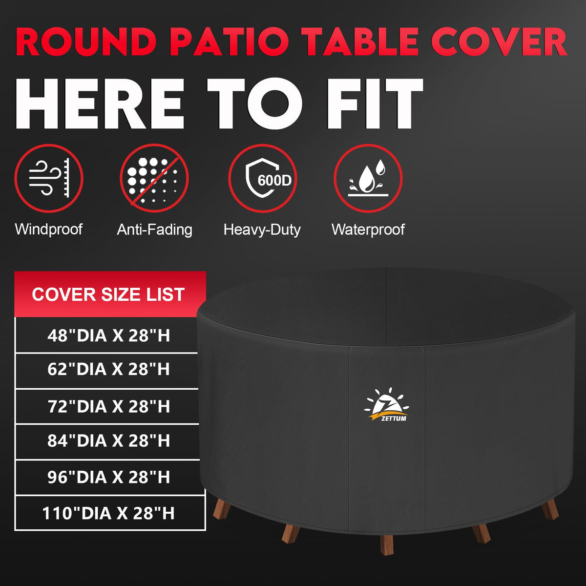 Zettum fits round table and chairs for year-round protection