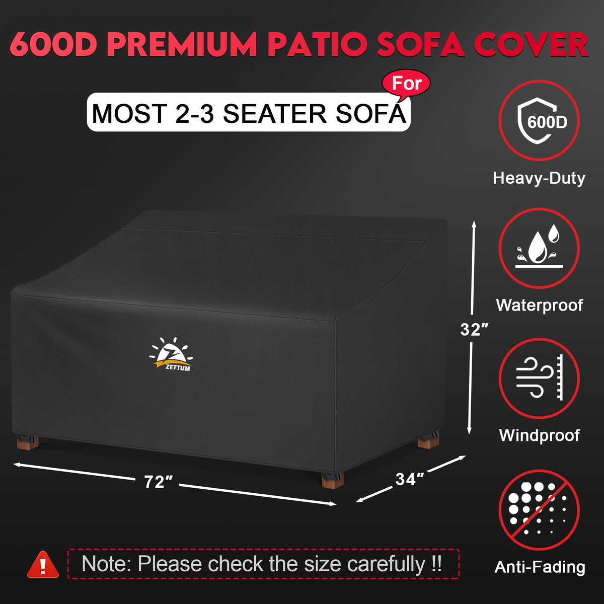 Zettum outdoor couch cover waterproof close-up 600D strength