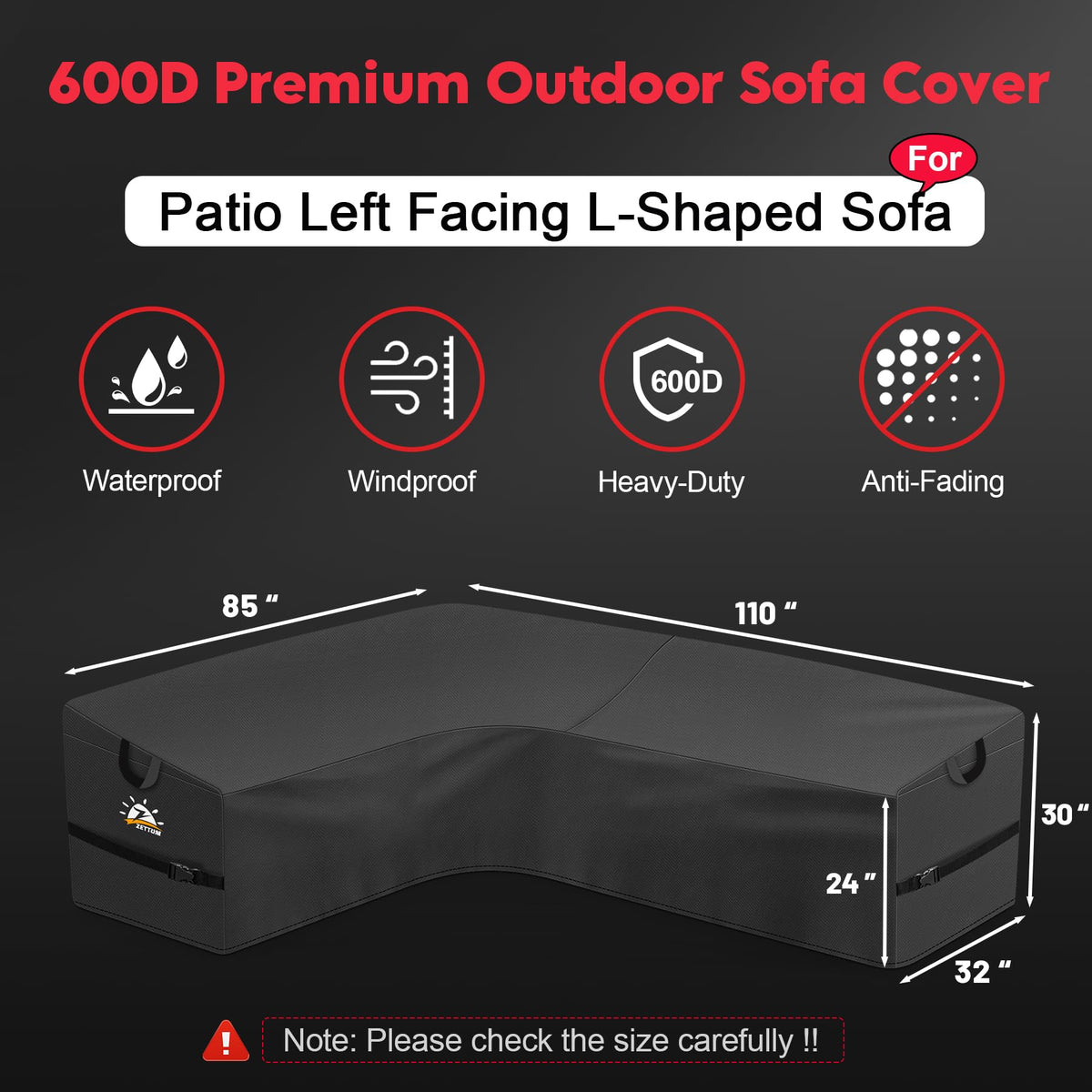 Zettum waterproof 600D sectional cover shields cushions during rain