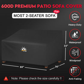 Outdoorsy shot of Zettum waterproof 600D sofa cover on a two-seater.