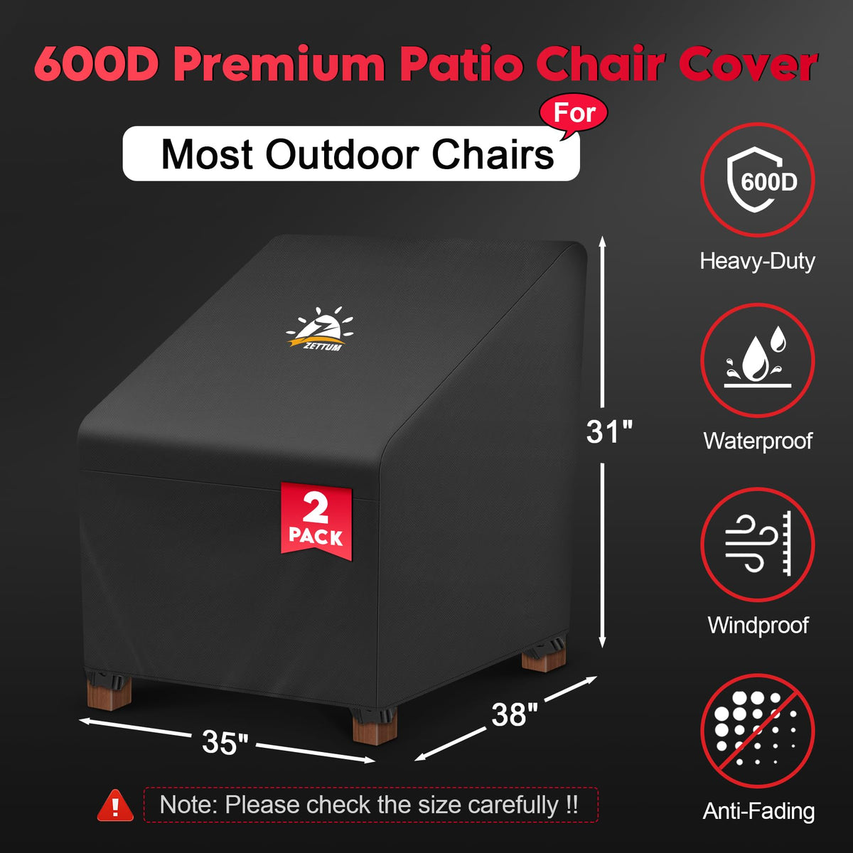 Zettum patio chair cover with windproof buckles holds securely in windy conditions