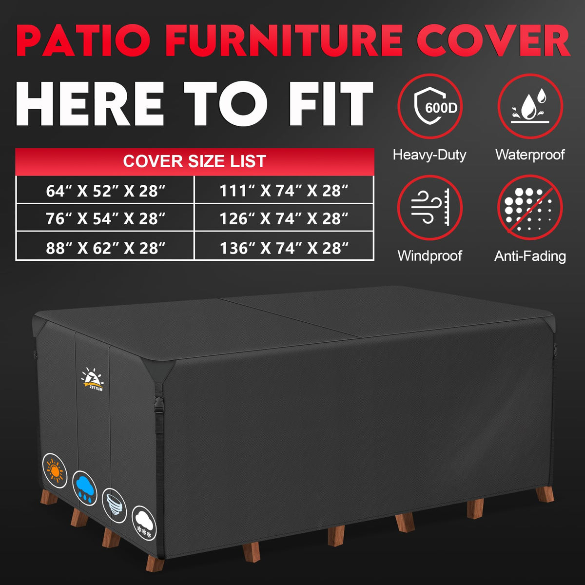 Zettum cover shown with easy on off design for quick setup