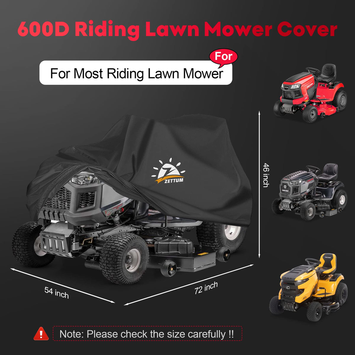 Zettum riding mower cover 600D fabric for heavy-duty outdoor protection.