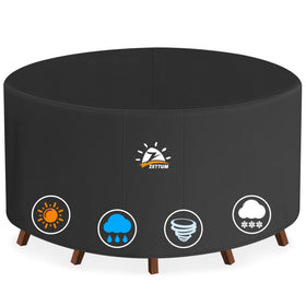 Zettum round table cover in top view protects outdoor furniture from sun and rain