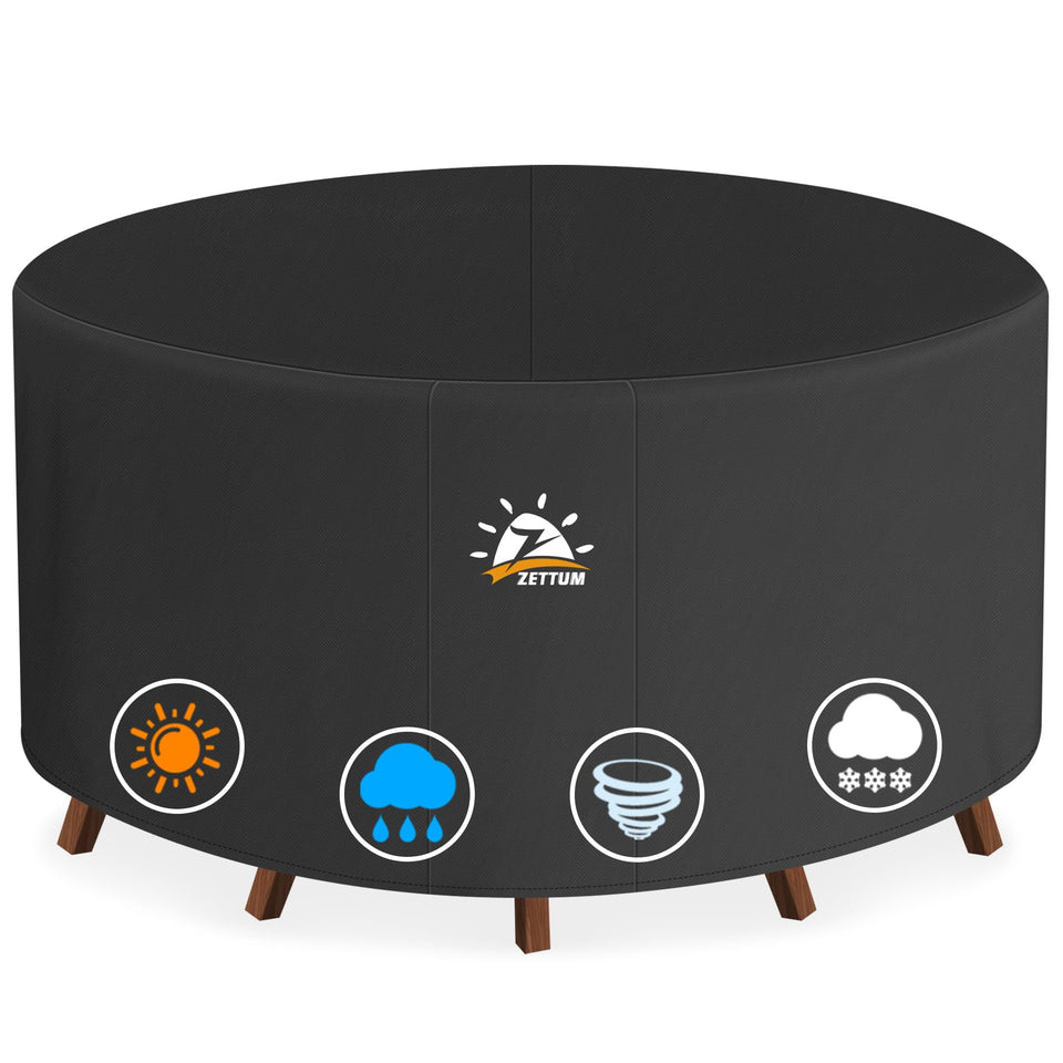 Zettum round table cover in top view protects outdoor furniture from sun and rain