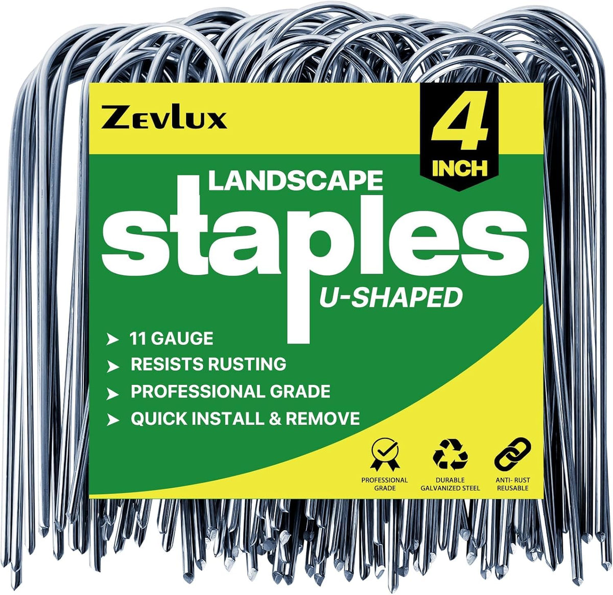 Zevlux 4-inch U-shape stake set anchors tubing and fabrics for sturdy outdoor layouts.