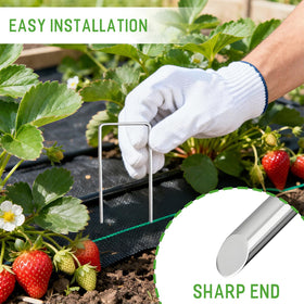 Zevlux galvanized stakes resist rust for lasting landscape fabric holds.