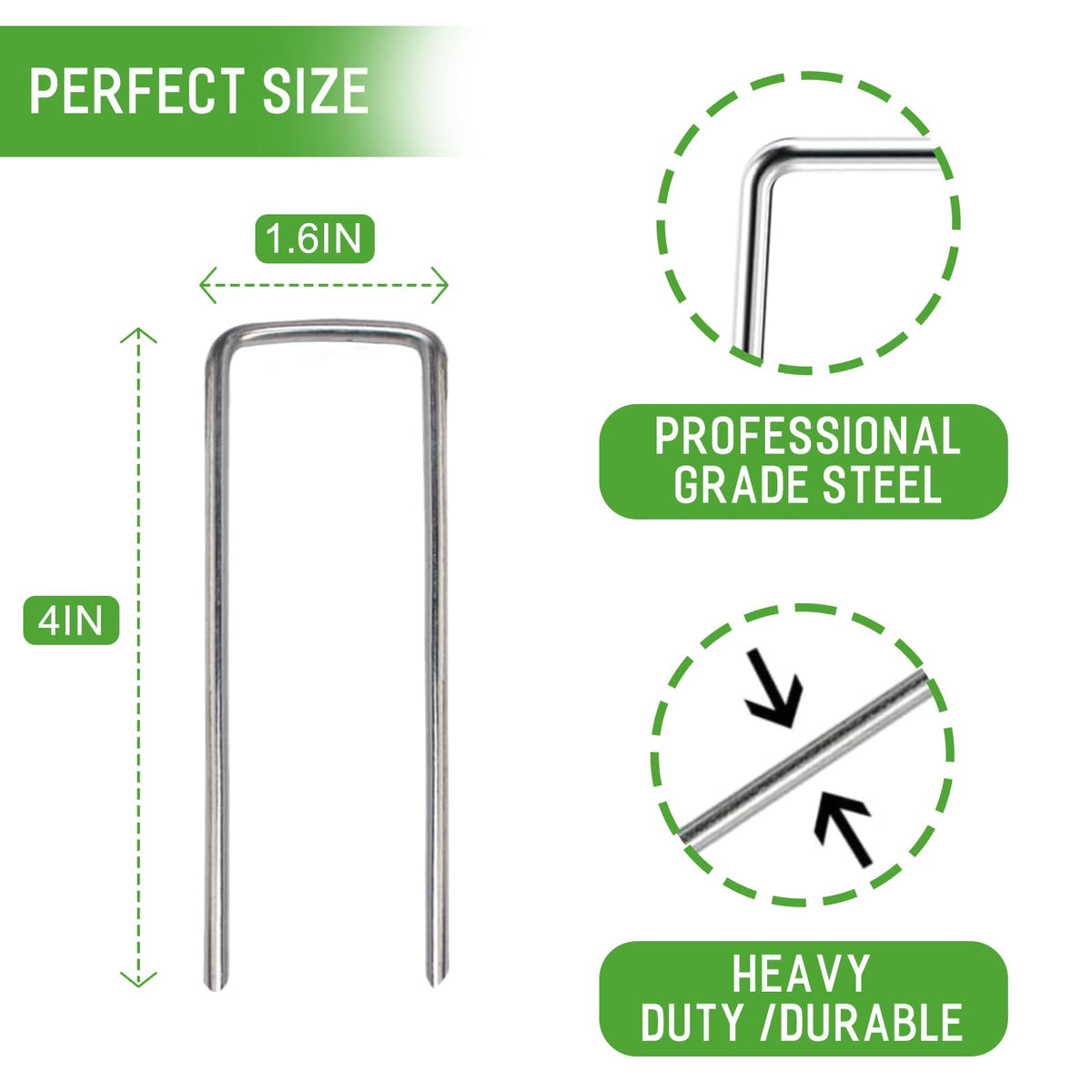 Zevlux galvanized stake with a sharp tip for easy ground insertion.