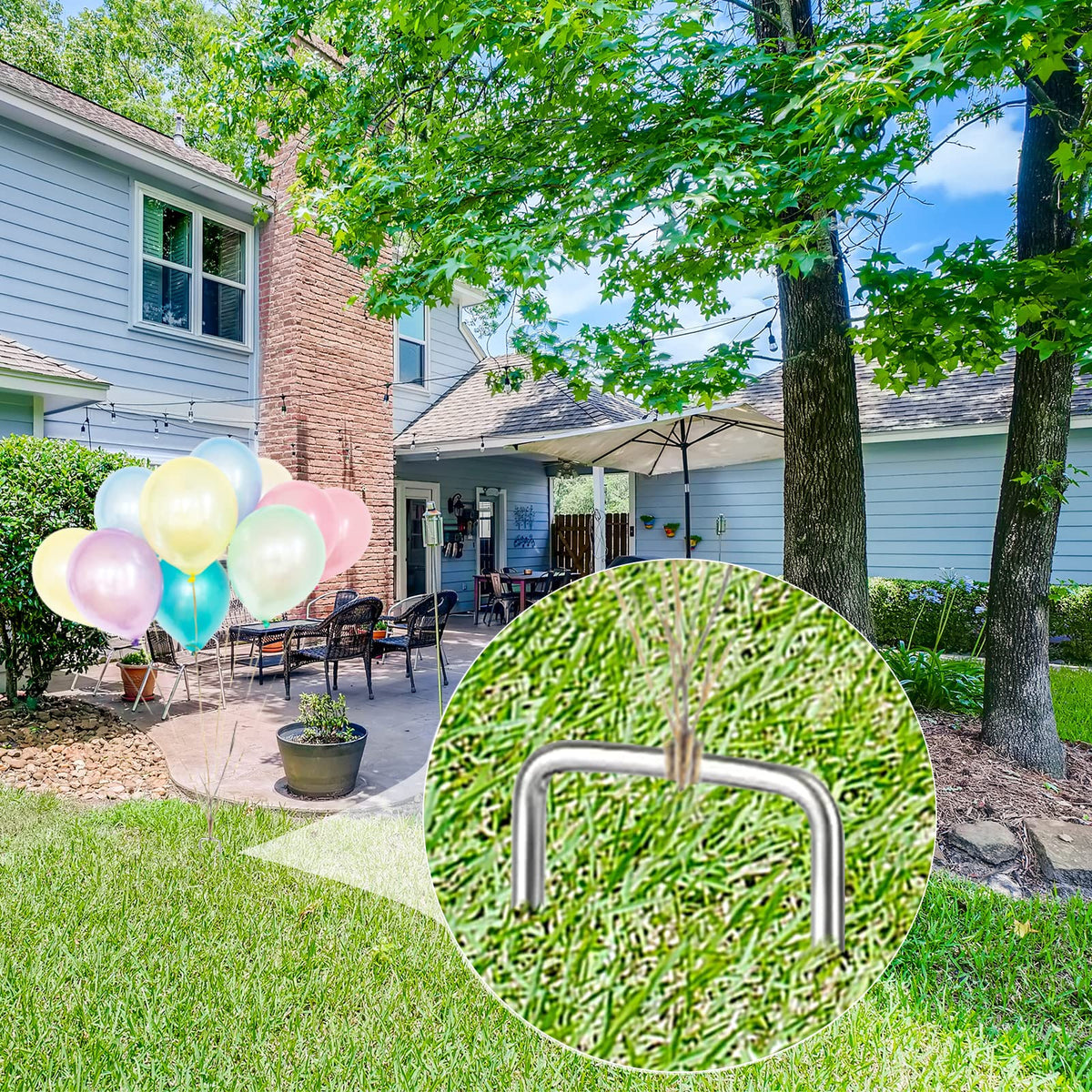 Zevlux multi-use landscape pins securing fences, nets, and fabrics