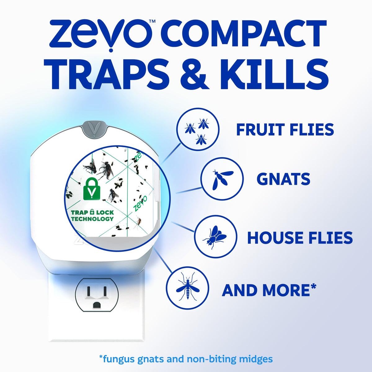 ZEVO curved shield design hides insects for mess-free trapping.