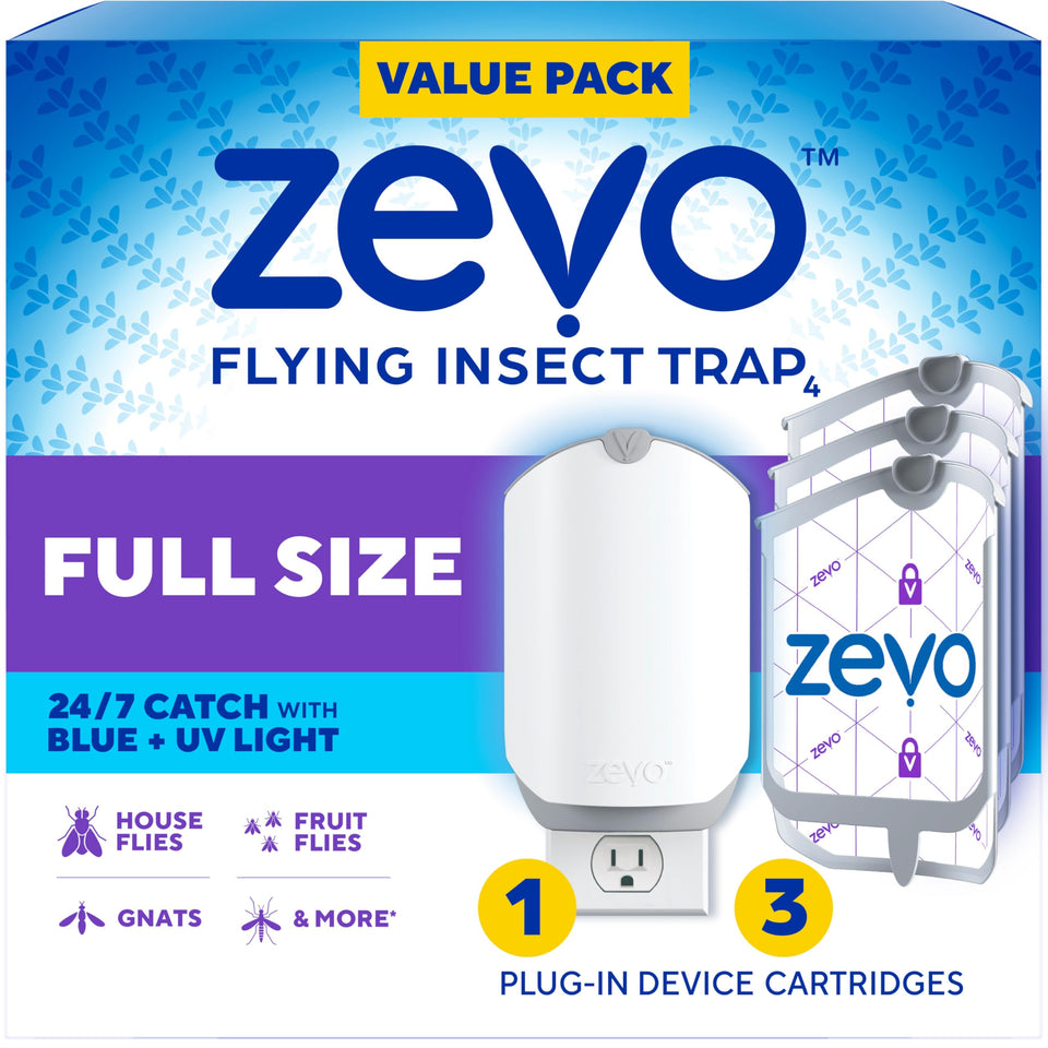 ZEVO flying insect trap front view shows plug-in design for continuous pest control.