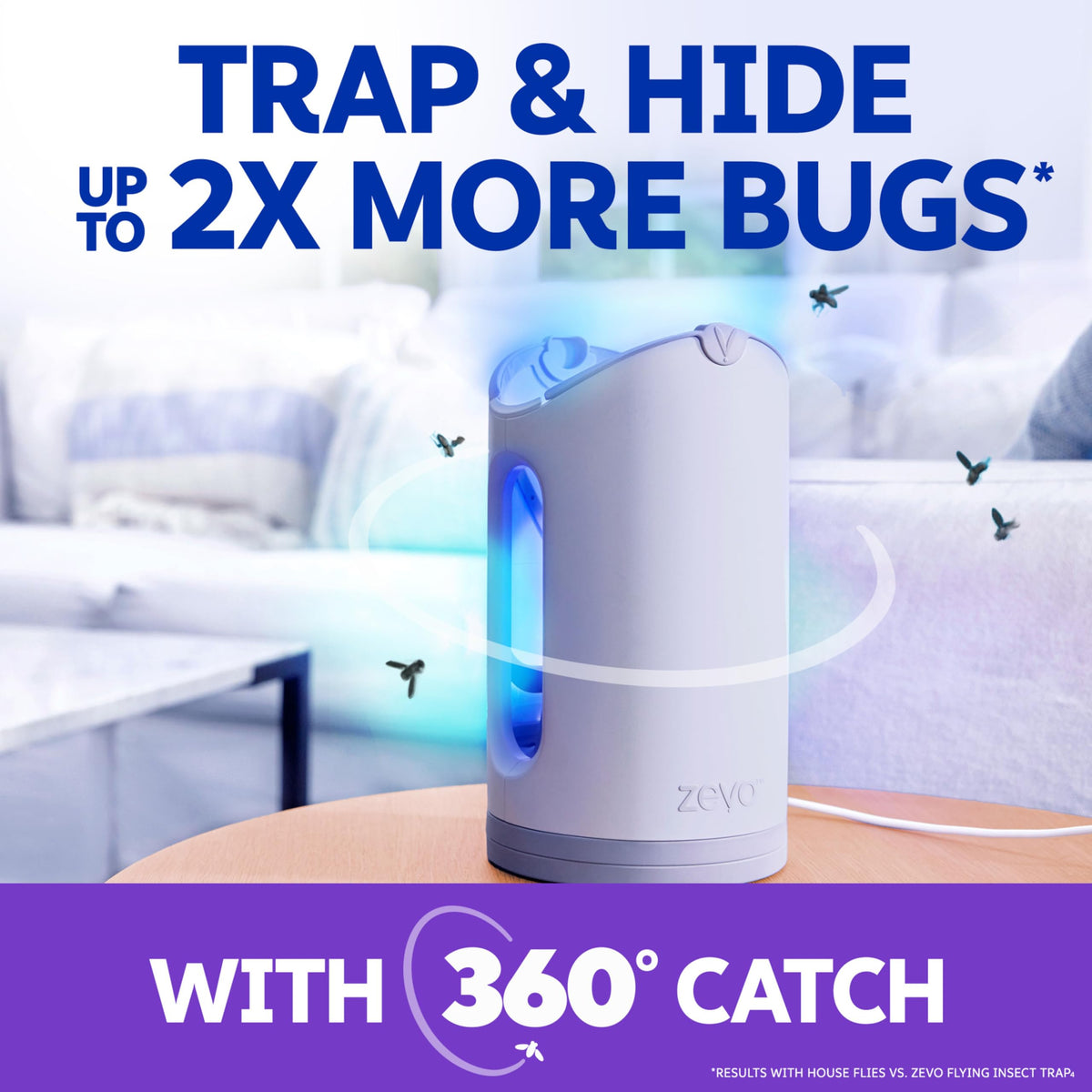 ZEVO MAX adhesive-back, traps insects without touching the catch.