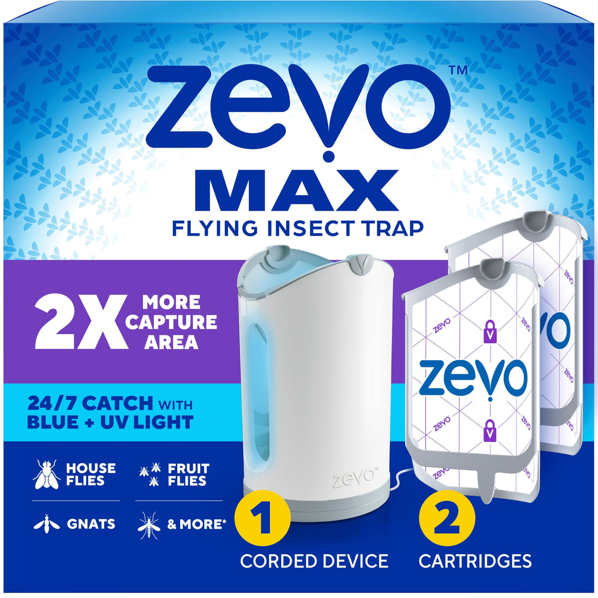 ZEVO MAX base unit shown for indoor use with no-mess trapping.