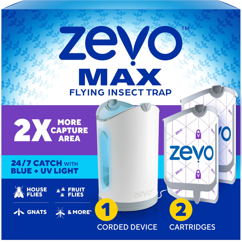 ZEVO MAX base unit shown for indoor use with no-mess trapping.