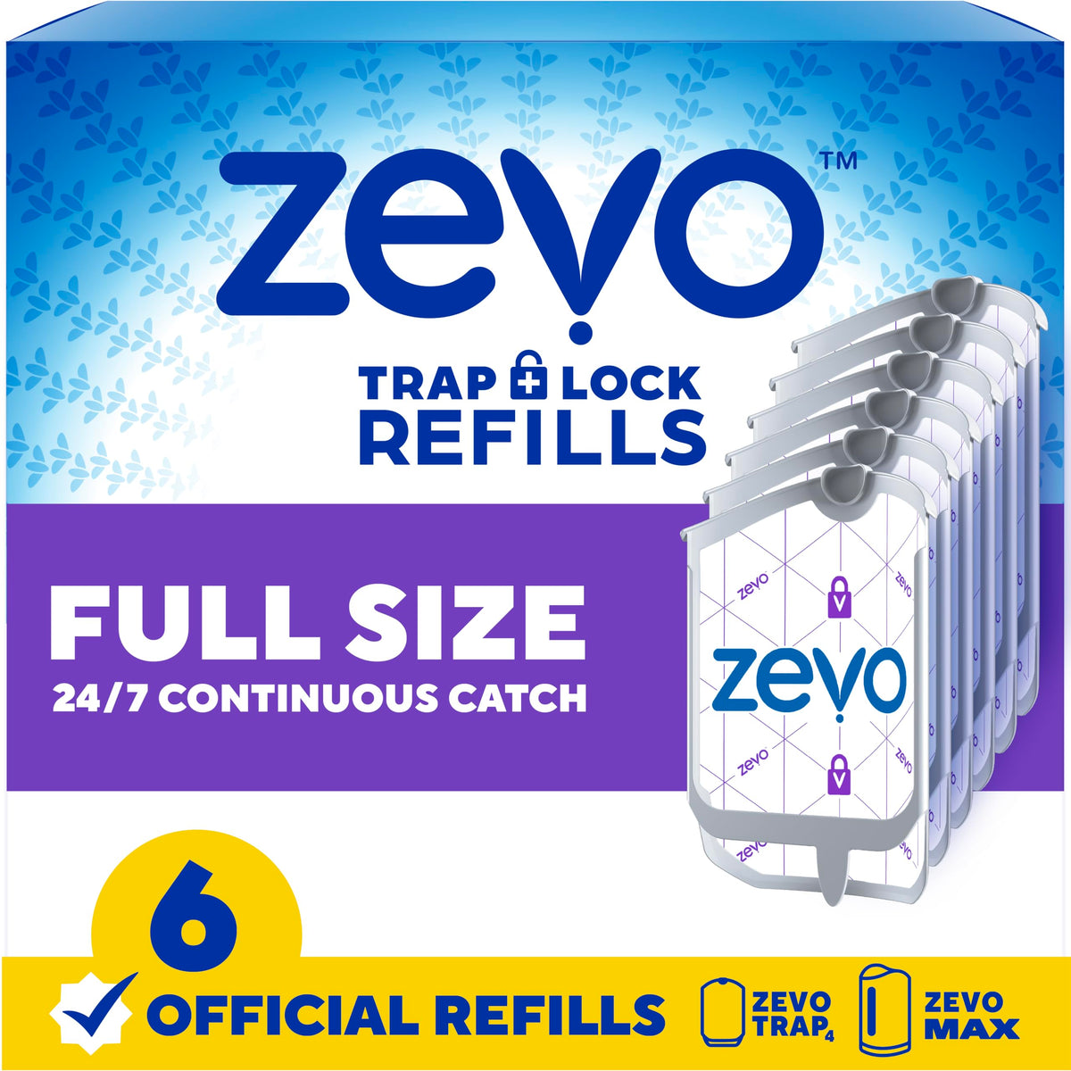 ZEVO official refill cartridge six-pack for continuous pest control in any room.