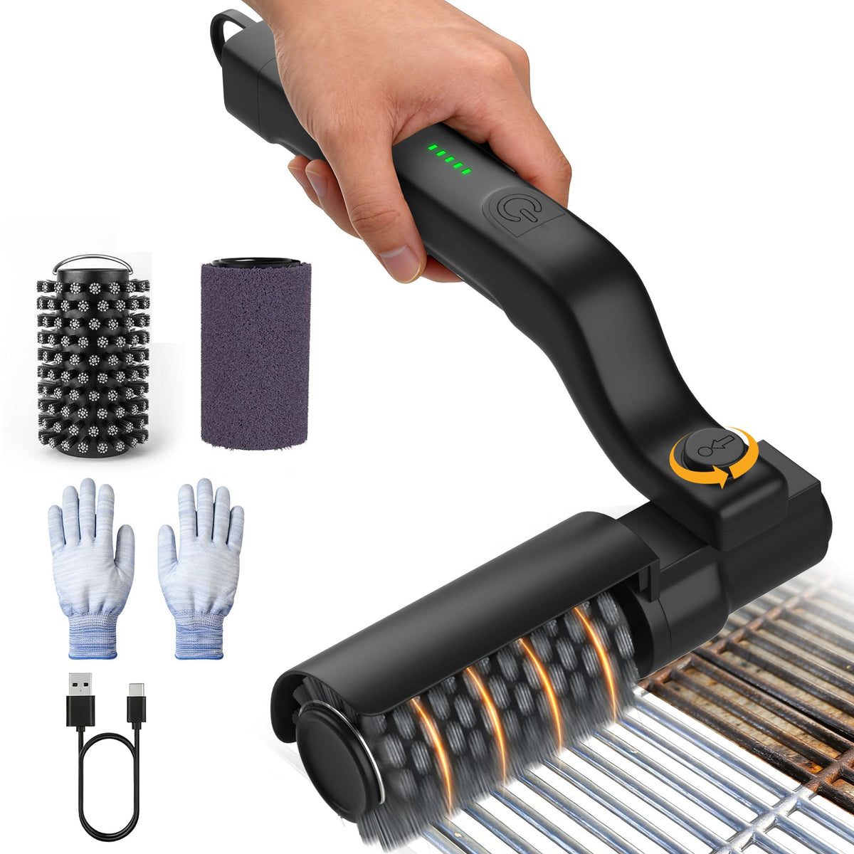 ZEYEGOY electric grill brush with rotary head cleans hard-to-reach corners.