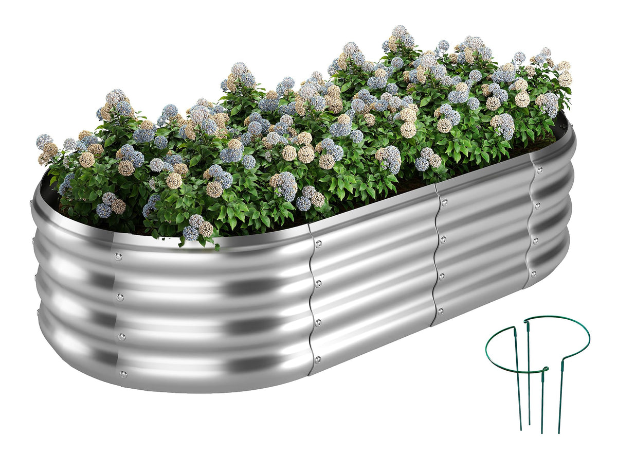 ZFHgarden raised bed 4x2x1 ft front view shows sturdy galvanized construction for outdoor gardening