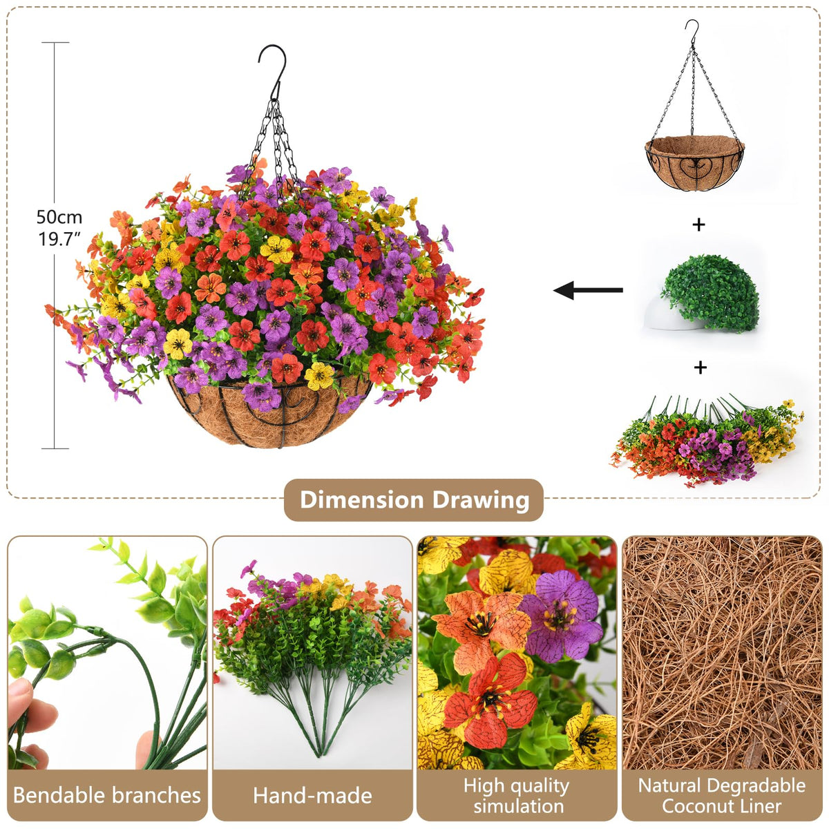 ZFProcess faux daisy basket showcases UV-resistant, low-maintenance decor for outdoors and indoors.