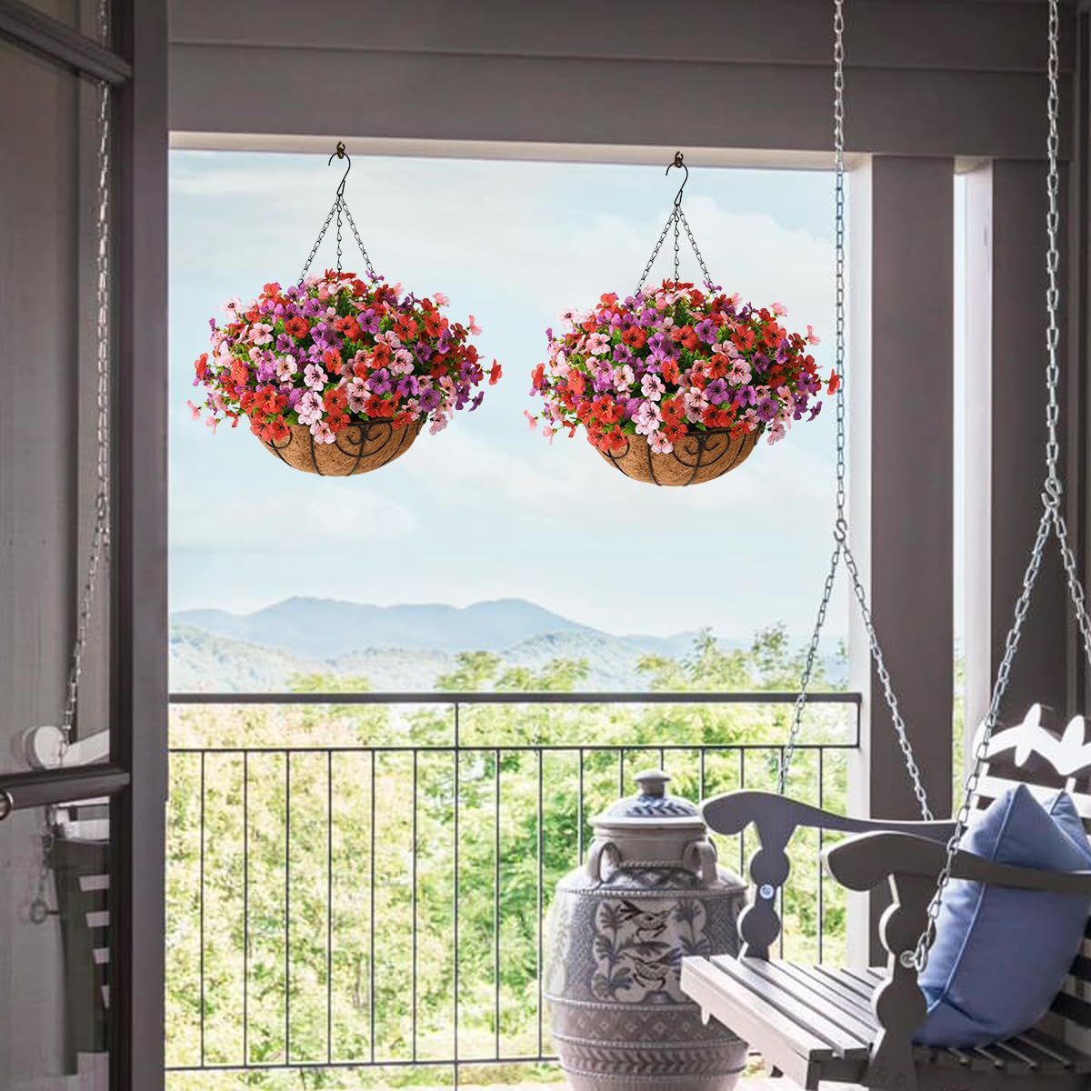 ZFProcess outdoor-ready daisy basket enhances porch and balcony spaces