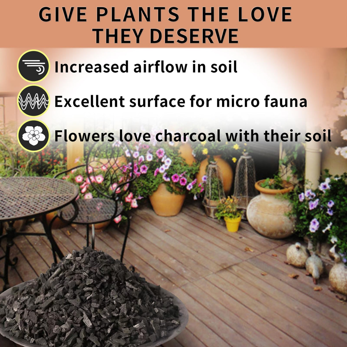 ZFYOUNG horticultural charcoal in a potted plant soil mix boosts aeration and root growth.