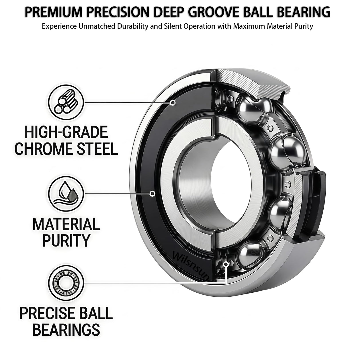 ZHANG 6203-2RS bearing showing double seal design and chrome steel surface.