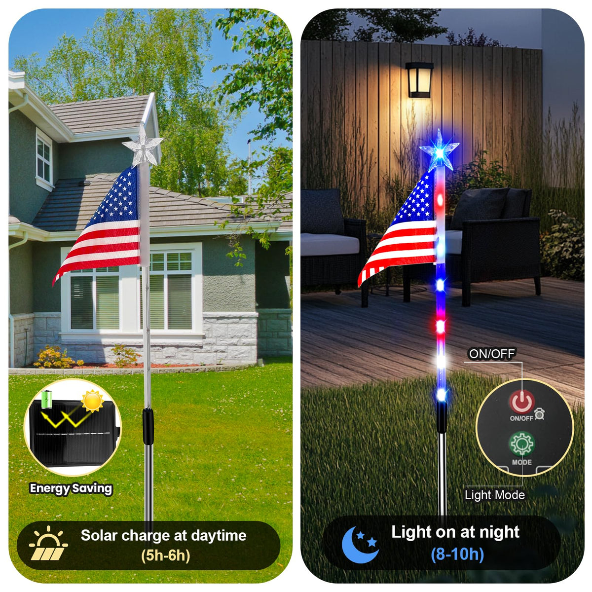 Zhaoray flag light brightens yard for evening gatherings.