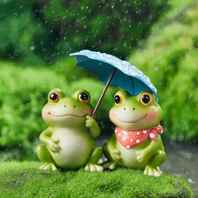 Zhe Jiu frog figurine with blue umbrella for outdoor garden decor