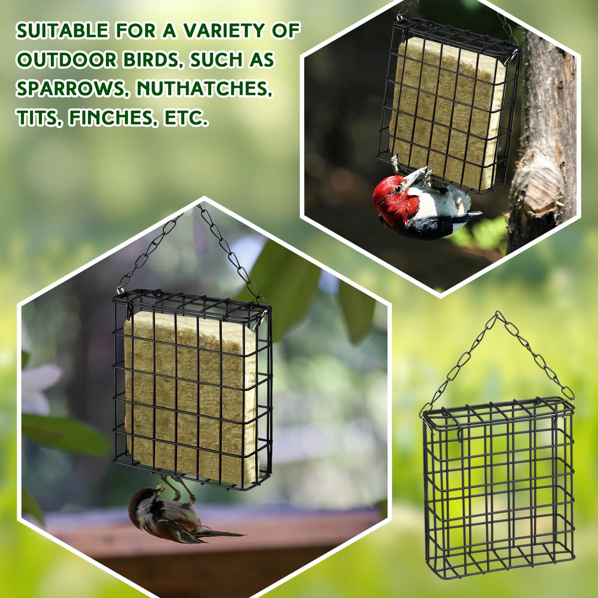 Zhehao suet bird feeder with locking hook, easy refilling and cleaning.