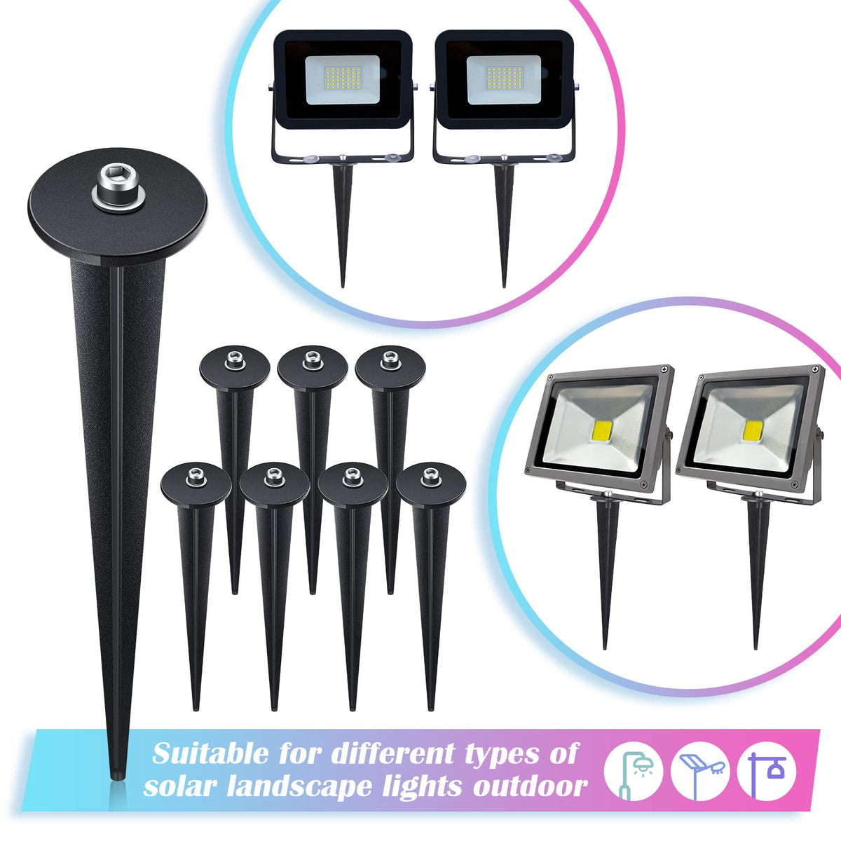 Zhengmy black metal stake provides durable outdoor support for garden lighting.