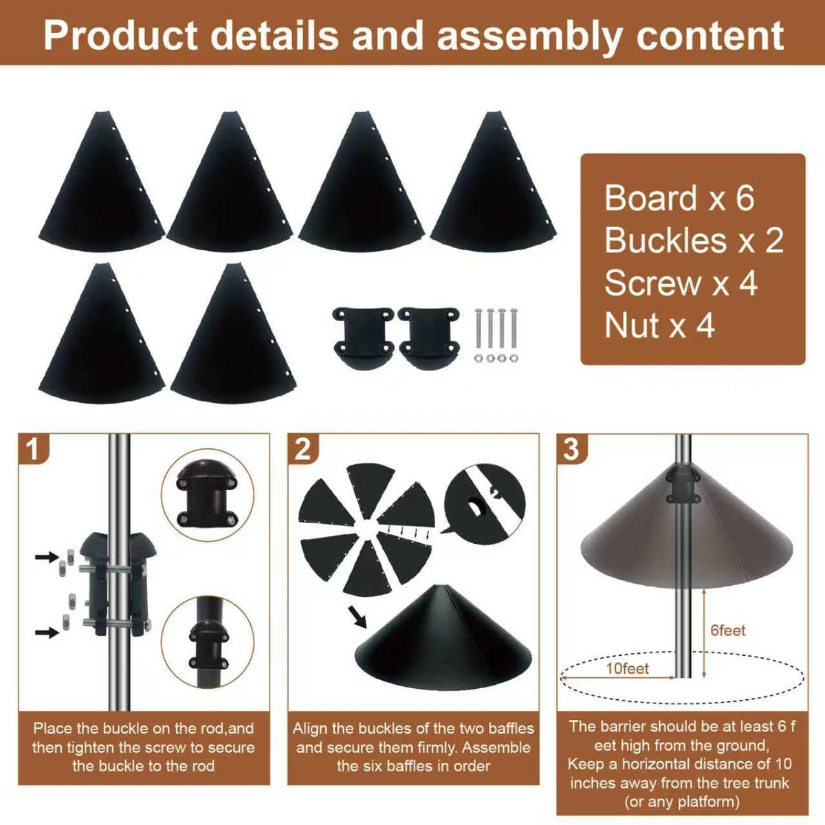 ZHIGLMYD Squirrel Baffle clamps securely to thick rod for easy installation.