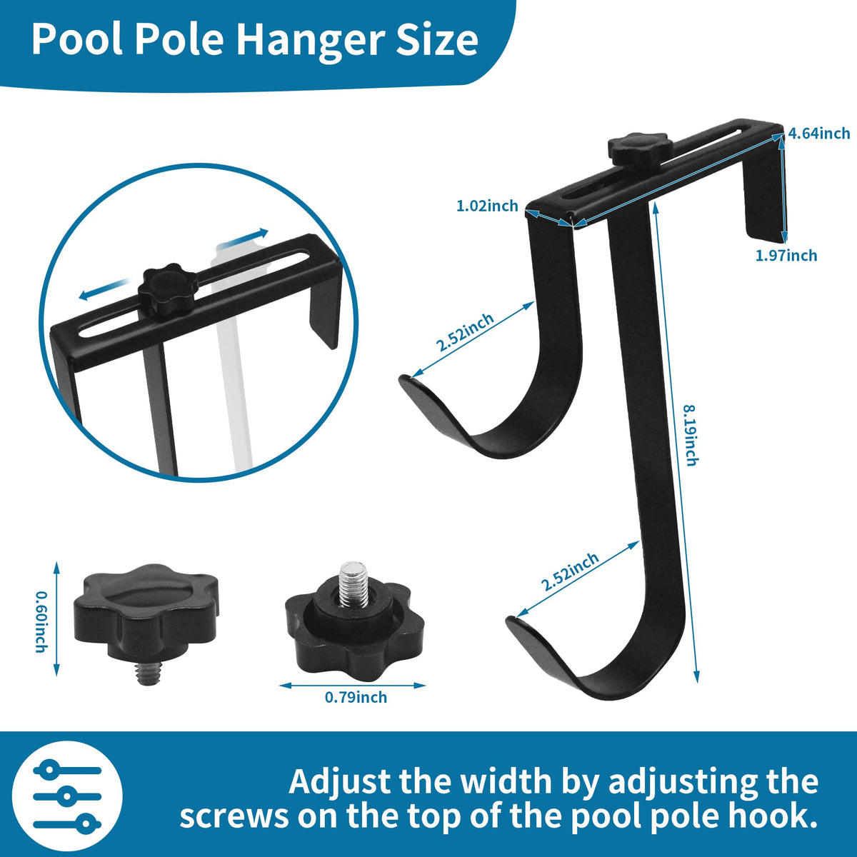 Zhitaoxun pool fence hook for pool poles, 2-pack, fits 0.7–4.4 inch rails.