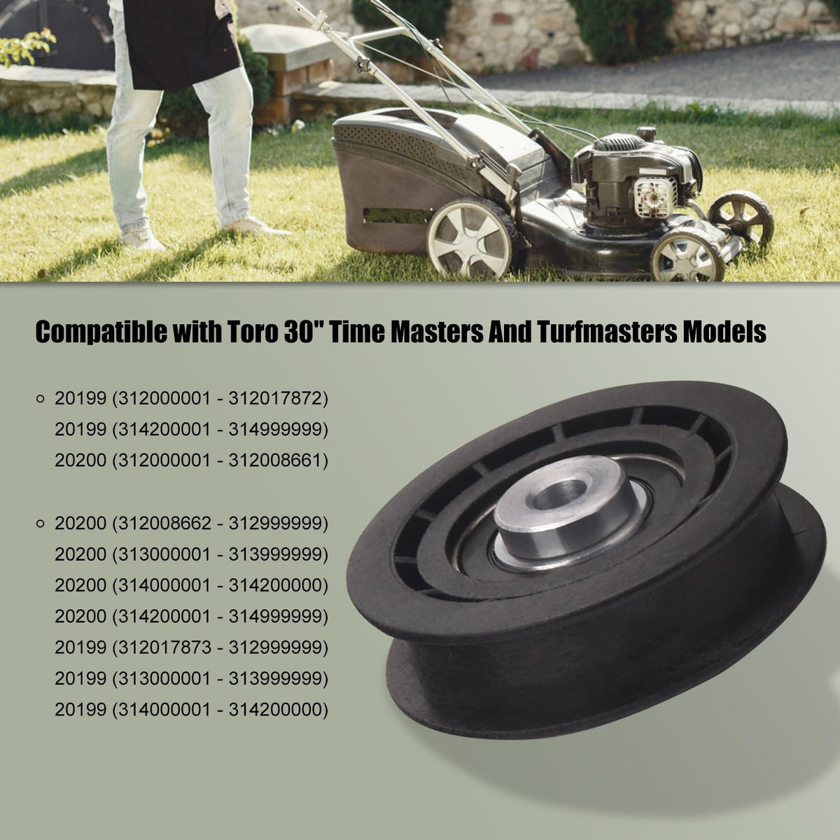 ZHIXING 120-7082 idler pulley compatible with Turf Master and Exmark walk-behind models.