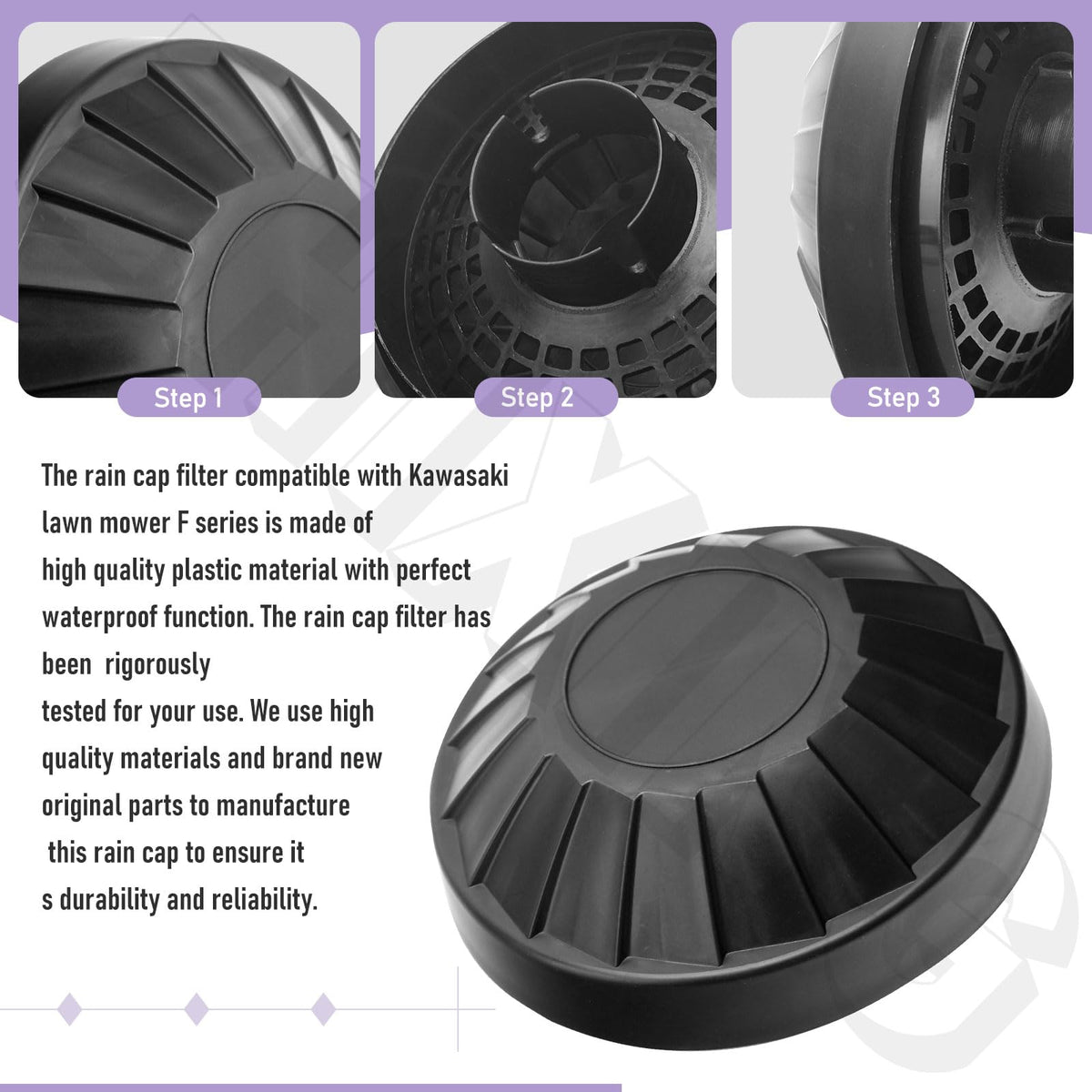 ZHIXING rain cap for Kawasaki FH series blocks mud and water during wet conditions.