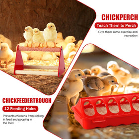 Anti-spill waterer and sealed feeder from ZhiYueOnePets reduce spills in red brooders.