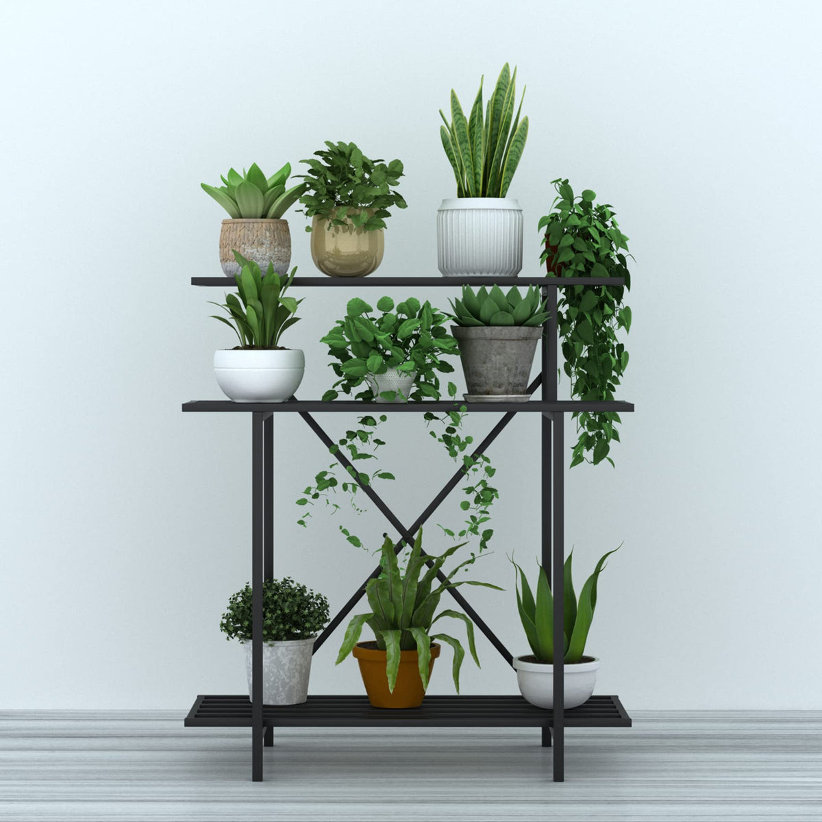 Zhongma 3-tier plant stand in-use outdoor showcases weather-resistant frame