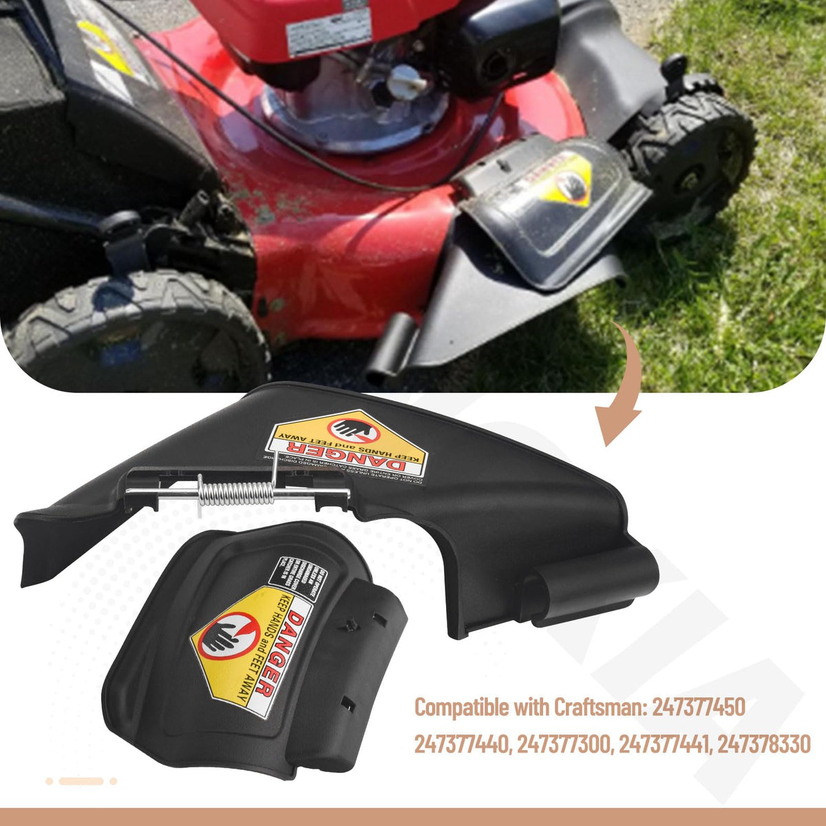ZHONGXIA MTD compatible deck chute shown with quick attachment