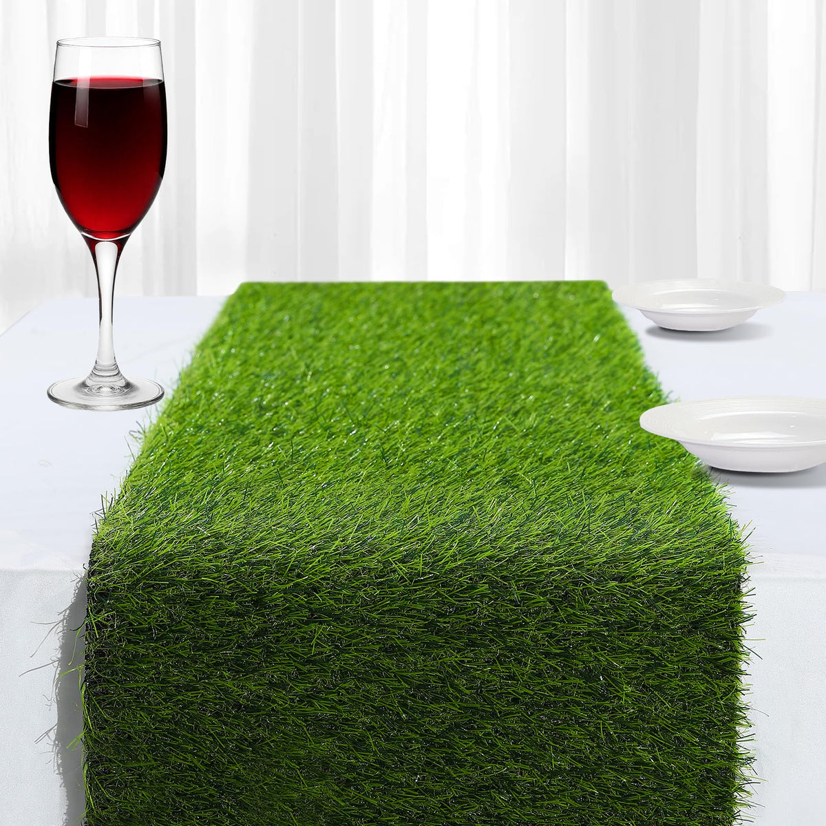 ZHOUXITU artificial grass table runner close-up shows lifelike texture for festive tables