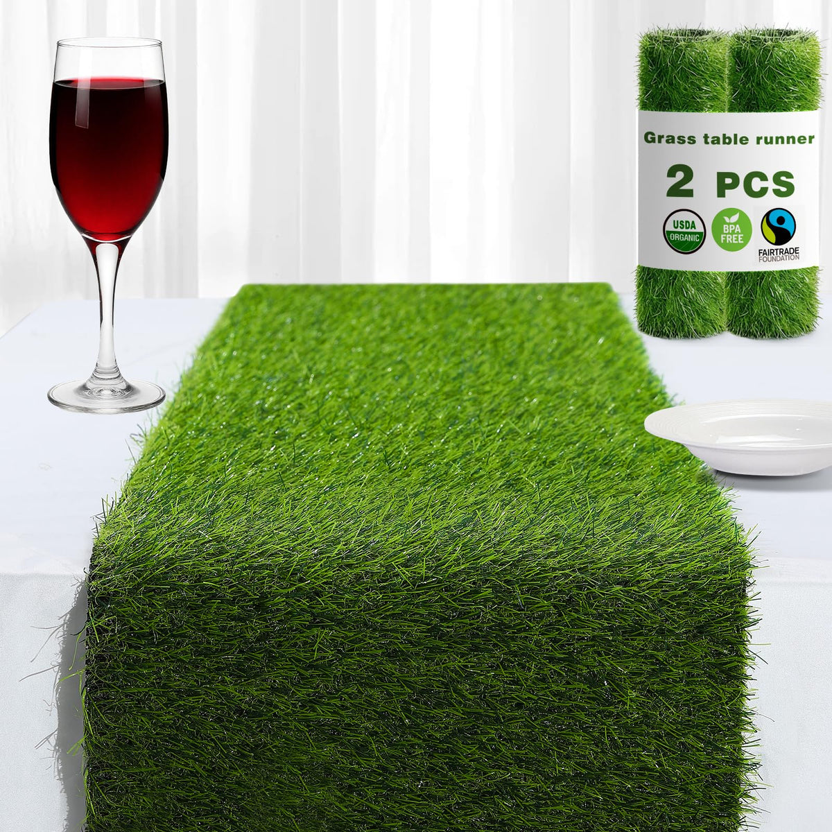 ZHOUXITU artificial grass table runner close-up texture for realistic decor.