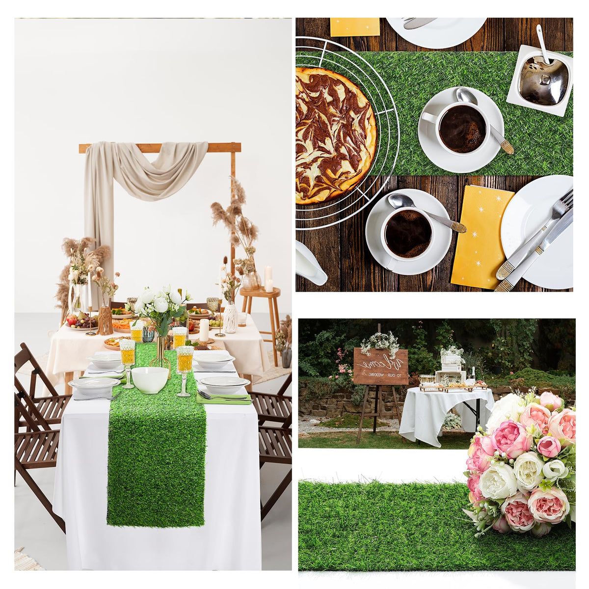 ZHOUXITU artificial grass table runner features drainage holes for simple rinsing
