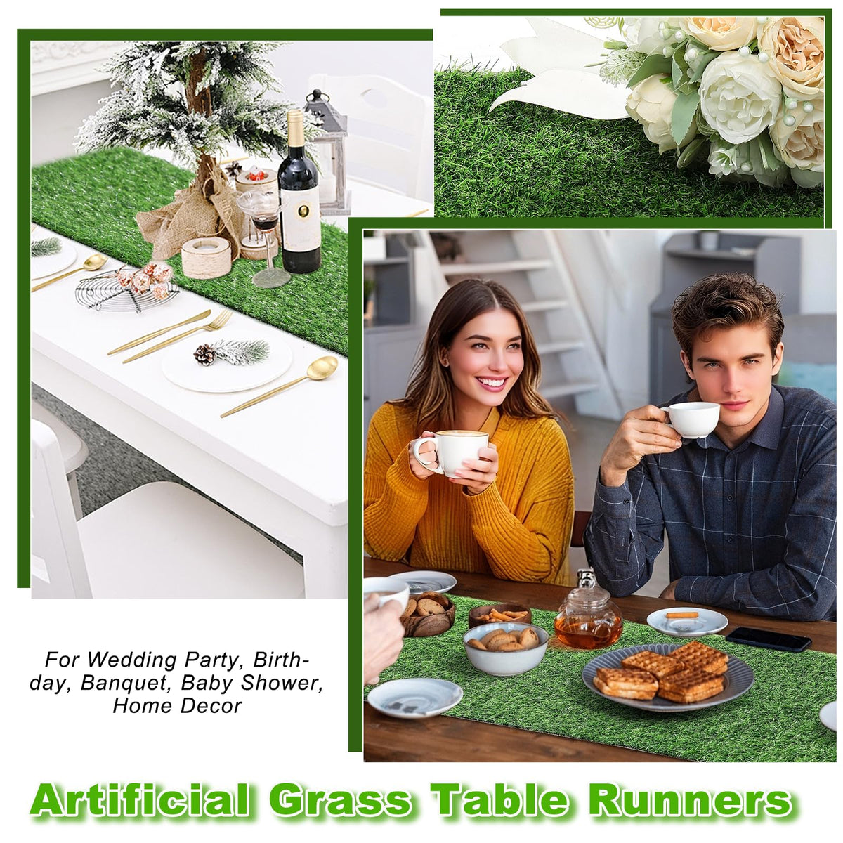 ZHOUXITU artificial grass table runner outdoor-ready for dining and patio decor