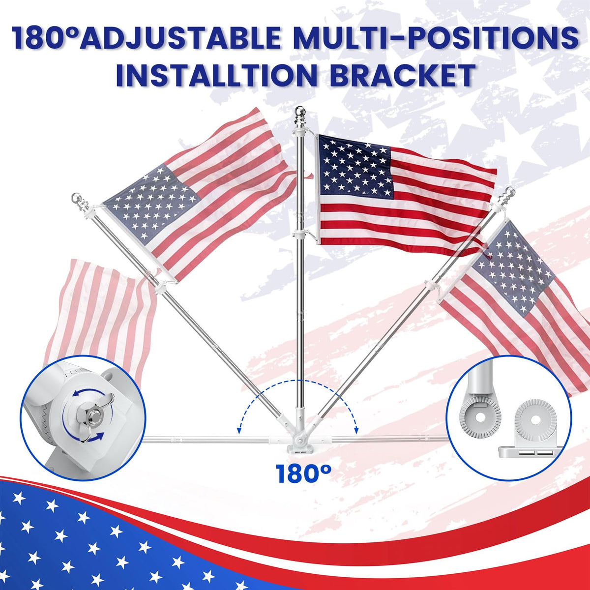 ZHULI flag pole with compatible flags fits 2×3 ft, 3×5 ft, and 4×6 ft sizes.