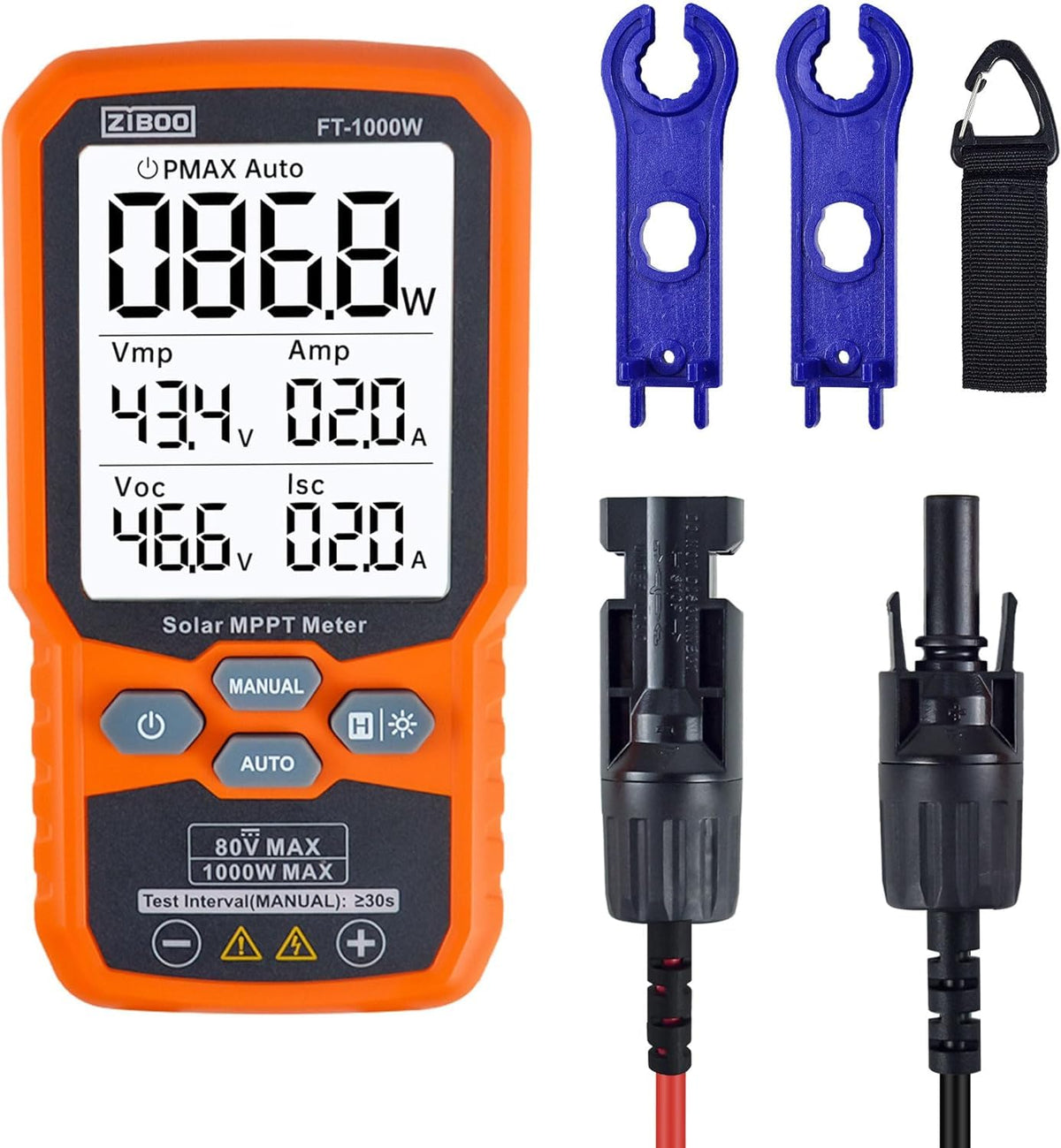 ZIBOO FT-1000W front view of the solar tester for rooftop PV testing