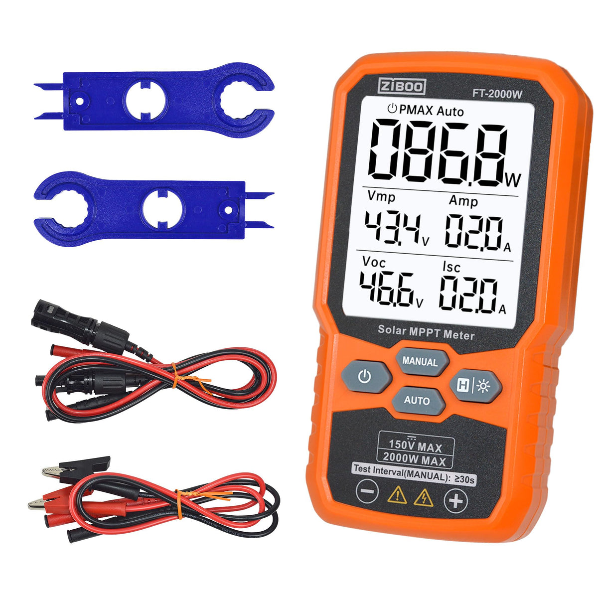 ZIBOO FT-2000W solar tester front view for on-site panel evaluation